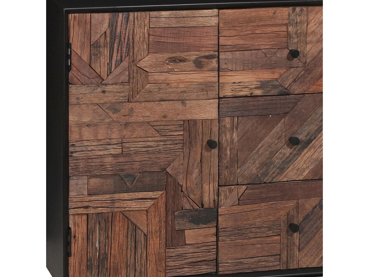 Buffet 2 Portes 3 Tiroirs en Métal Noir et Bois Recyclé - JORDAN