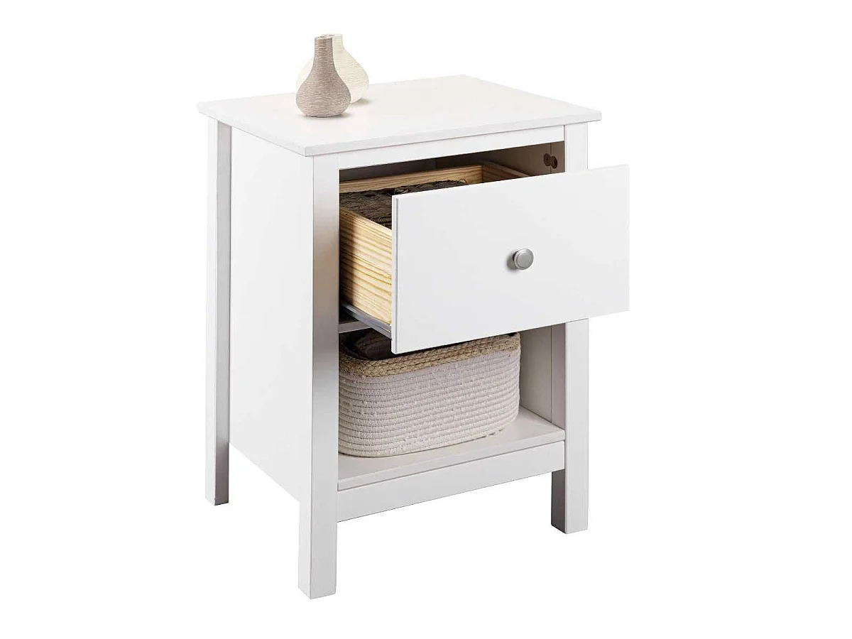 Chevet 1 tiroir en pin massif vernis blanc - DORIE