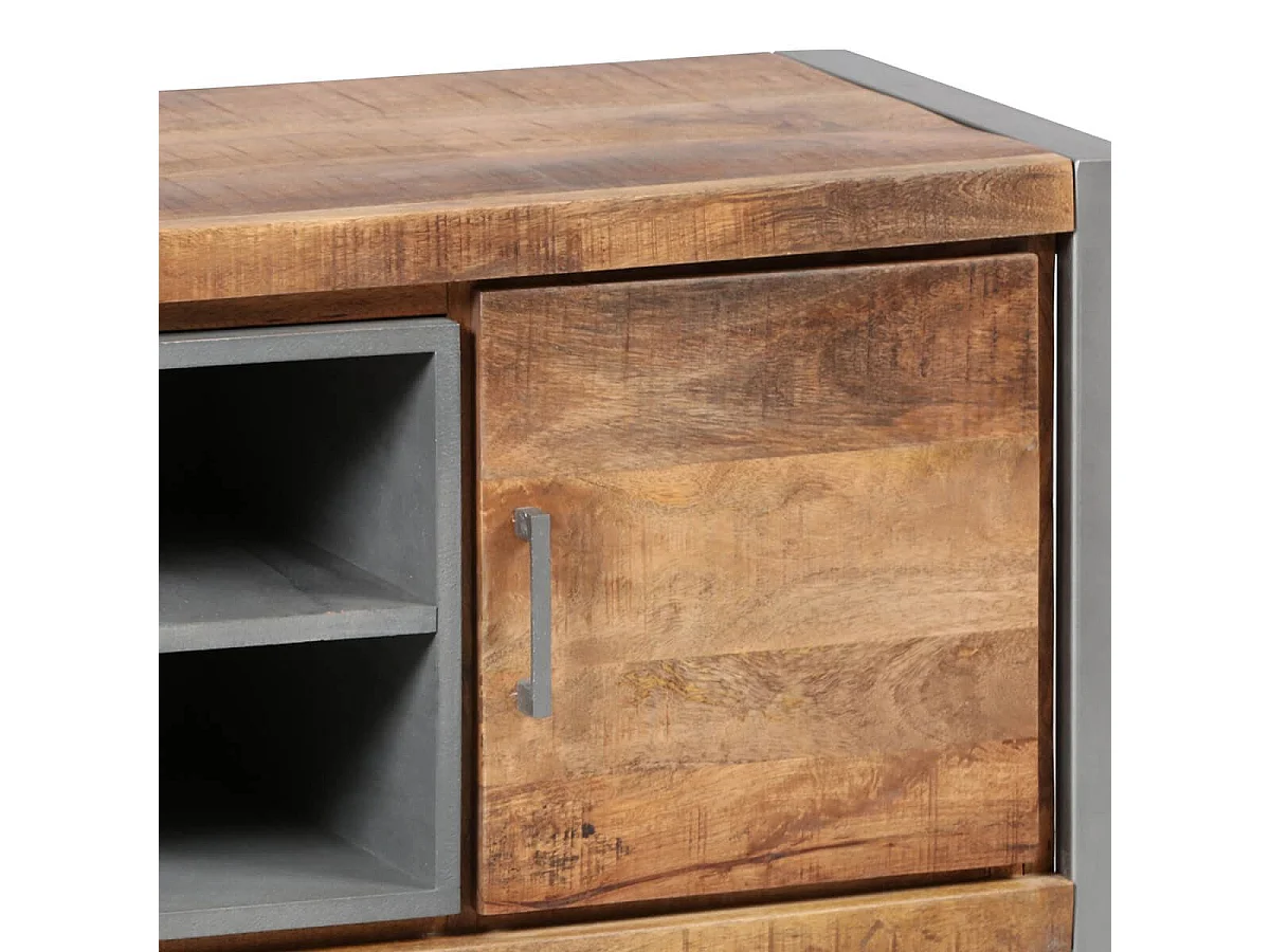 Meuble TV 2 portes en bois massif recyclé et acier patiné - MANGOVRE