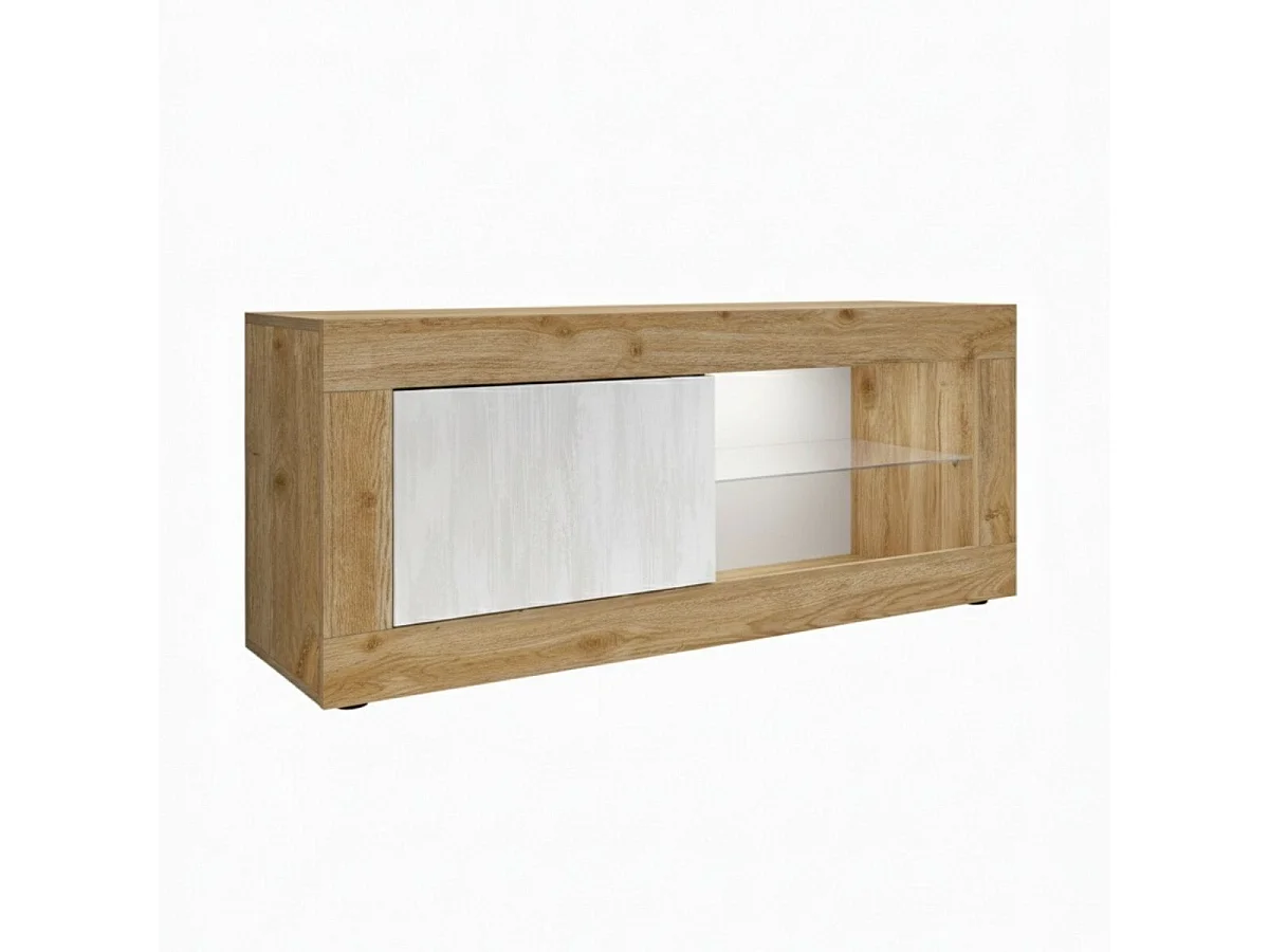 Ensemble Salon aspect bois finition Cadiz façades blanc texturées avec Leds - OTELLO