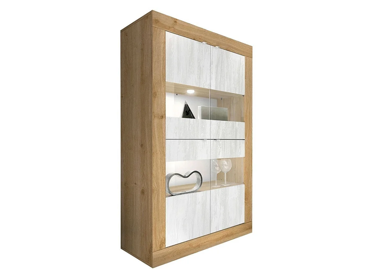Ensemble Salon aspect bois finition Cadiz façades blanc texturées avec Leds - OTELLO