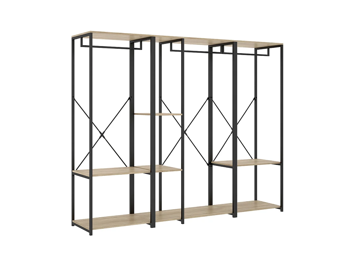 Armario vestidor con 5 estantes trok y natural y negro y madera para dormitorio armario de almacenaje gran capacidad  - Homekit