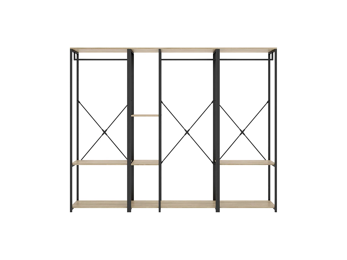 Armario vestidor con 5 estantes trok y natural y negro y madera para dormitorio armario de almacenaje gran capacidad  - Homekit