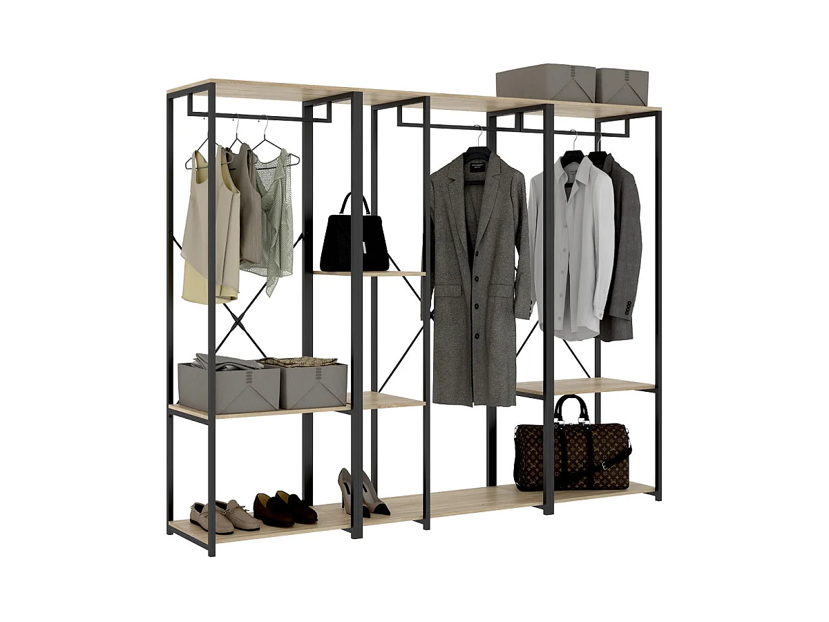 Armario vestidor con 5 estantes trok y natural y negro y madera para dormitorio armario de almacenaje gran capacidad  - Homekit