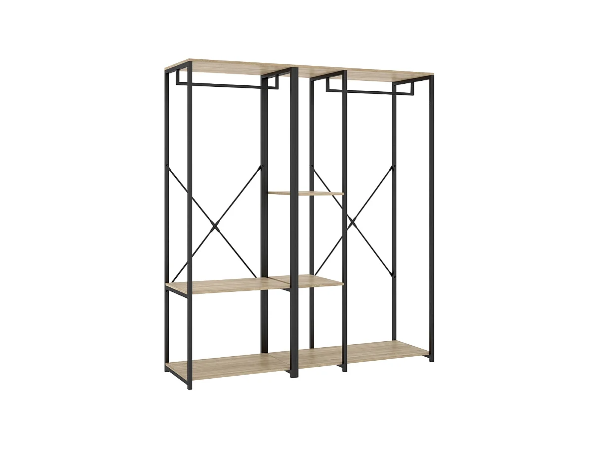 Armario vestidor con barra y 3 estantes trok y natural y negro y madera para dormitorio armario de almacenaje gran capacidad  - Homekit