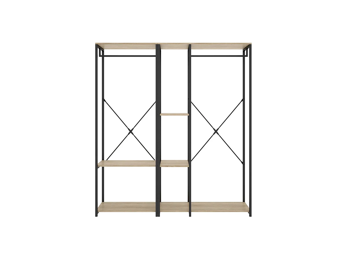 Armario vestidor con barra y 3 estantes trok y natural y negro y madera para dormitorio armario de almacenaje gran capacidad  - Homekit