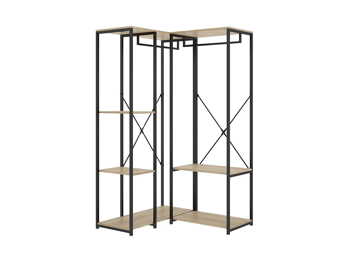 Armario vestidor rinconero con estantes trok y natural y negro y madera para dormitorio armario de almacenaje gran capacidad  - Homekit