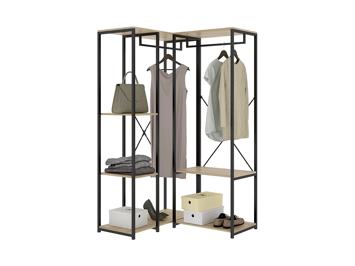 Armario vestidor rinconero con estantes trok y natural y negro y madera para dormitorio armario de almacenaje gran capacidad  - Homekit