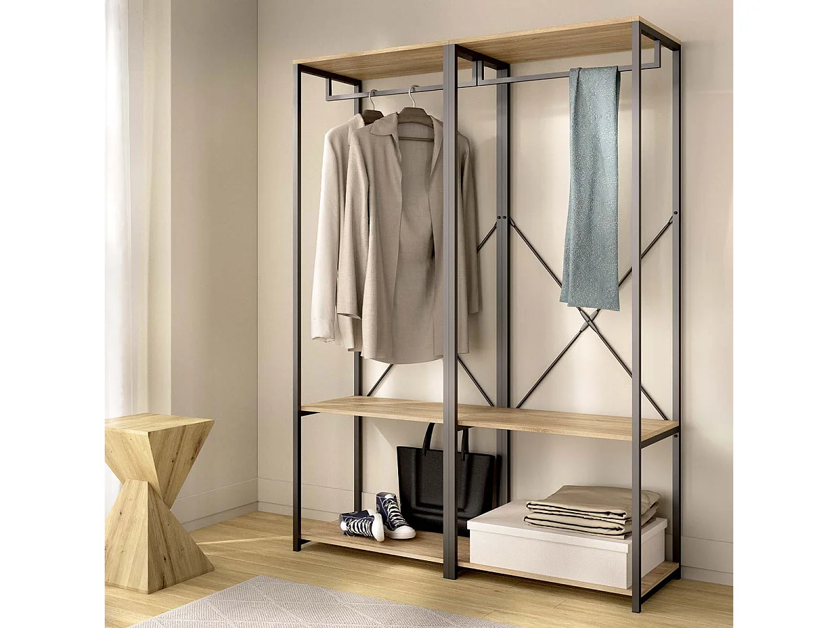 Armario vestidor con 1 estante trok y natural y negro y madera para dormitorio armario de almacenaje gran capacidad  - Homekit