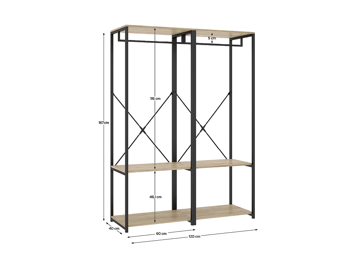 Armario vestidor con 1 estante trok y natural y negro y madera para dormitorio armario de almacenaje gran capacidad  - Homekit