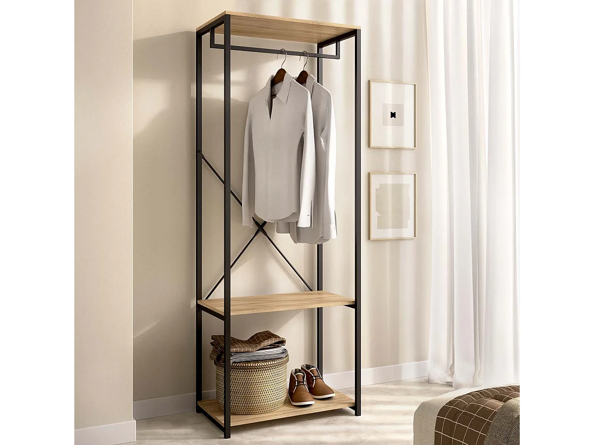 Armario vestidor barra metalica trok y natural y negro y madera para dormitorio armario de almacenaje gran capacidad  - Homekit