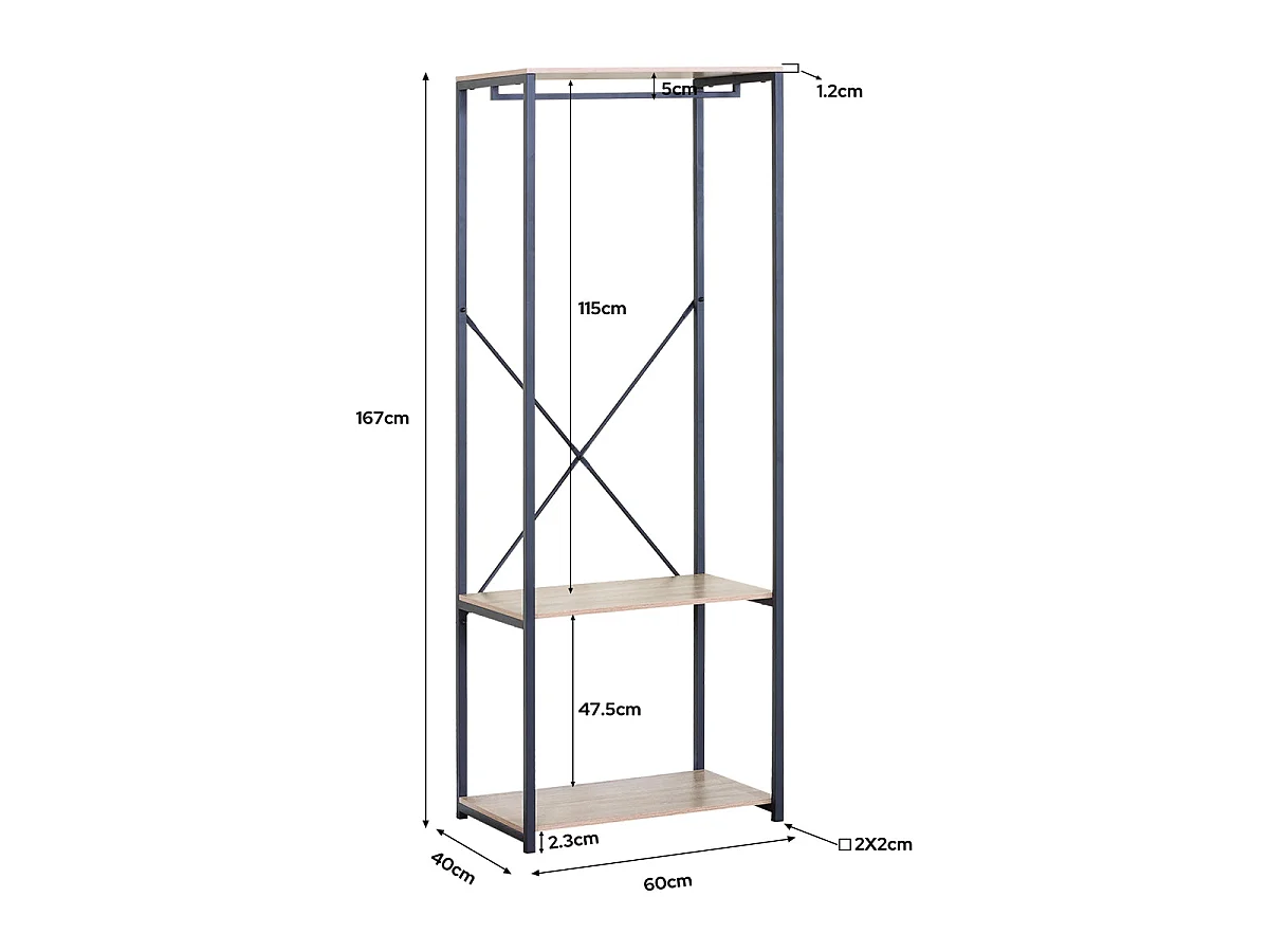 Armario vestidor barra metalica trok y natural y negro y madera para dormitorio armario de almacenaje gran capacidad  - Homekit