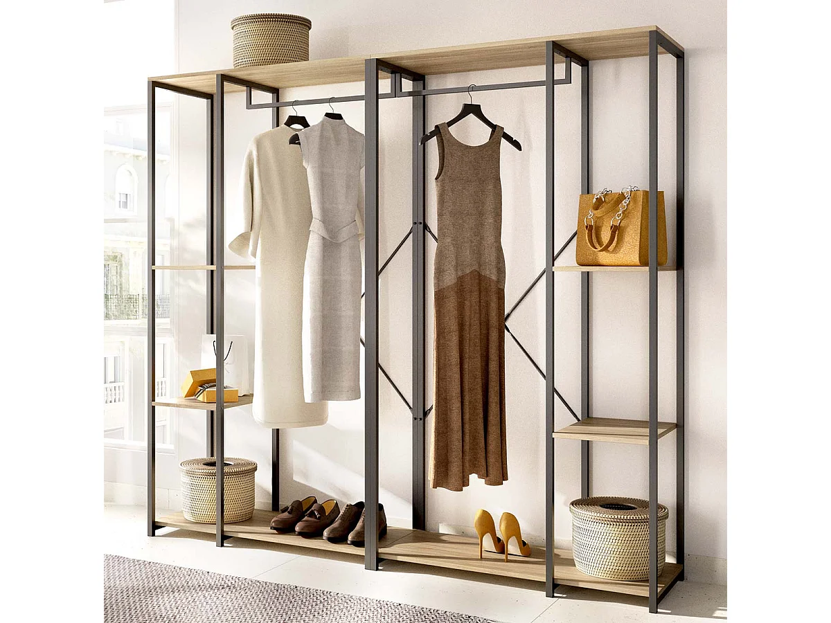 Armario vestidor 6 estantes trok y natural y negro y madera para dormitorio armario de almacenaje gran capacidad  - Homekit