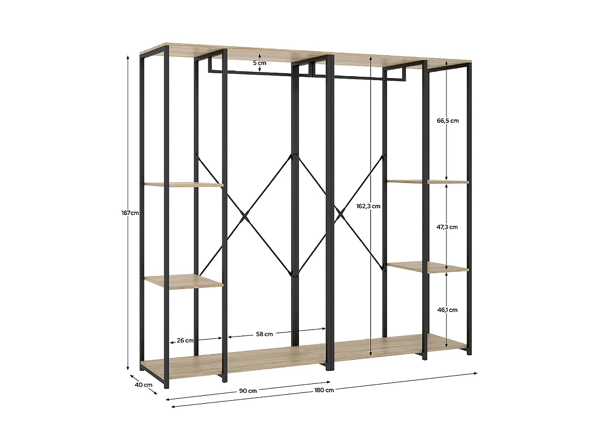Armario vestidor 6 estantes trok y natural y negro y madera para dormitorio armario de almacenaje gran capacidad  - Homekit