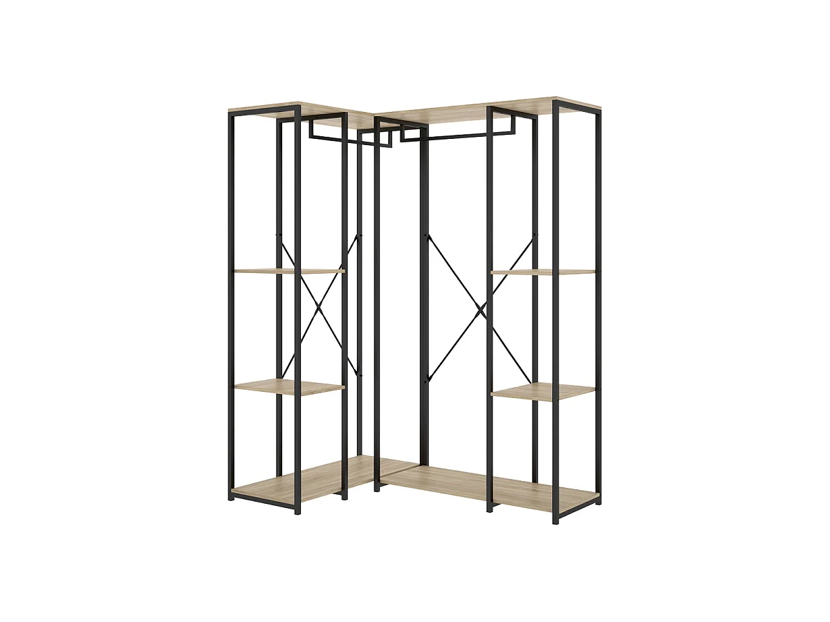 Armario vestidor rinconero con 4 estantes trok y natural y negro y madera para dormitorio armario de almacenaje gran capacidad  - Homekit