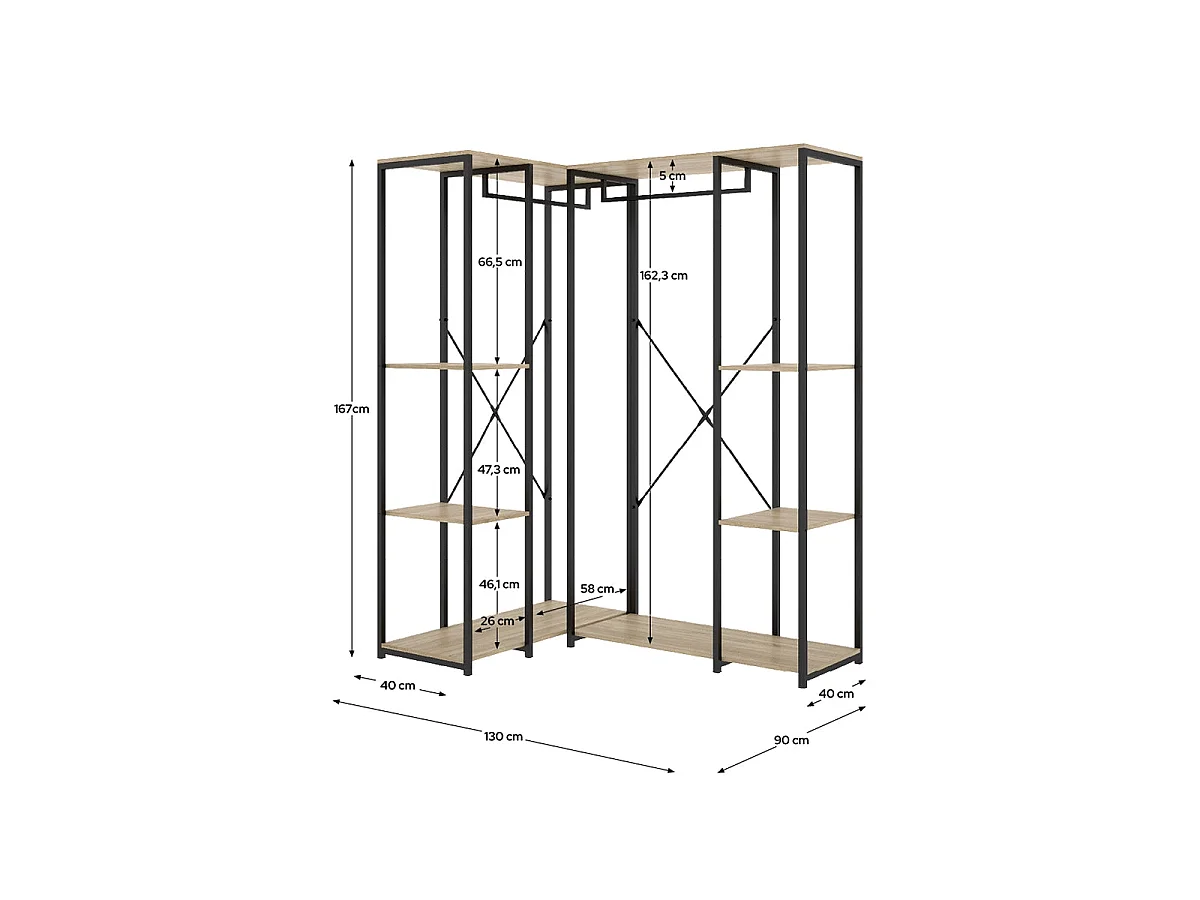 Armario vestidor rinconero con 4 estantes trok y natural y negro y madera para dormitorio armario de almacenaje gran capacidad  - Homekit