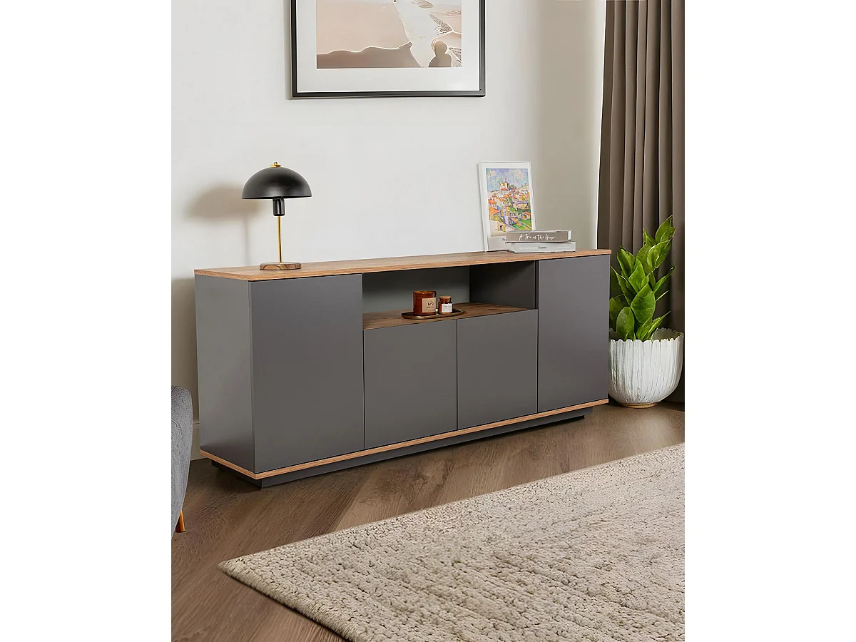 Aparador Melanie Grafito / Madera Natural Mueble de Salón Moderno  - Homekit