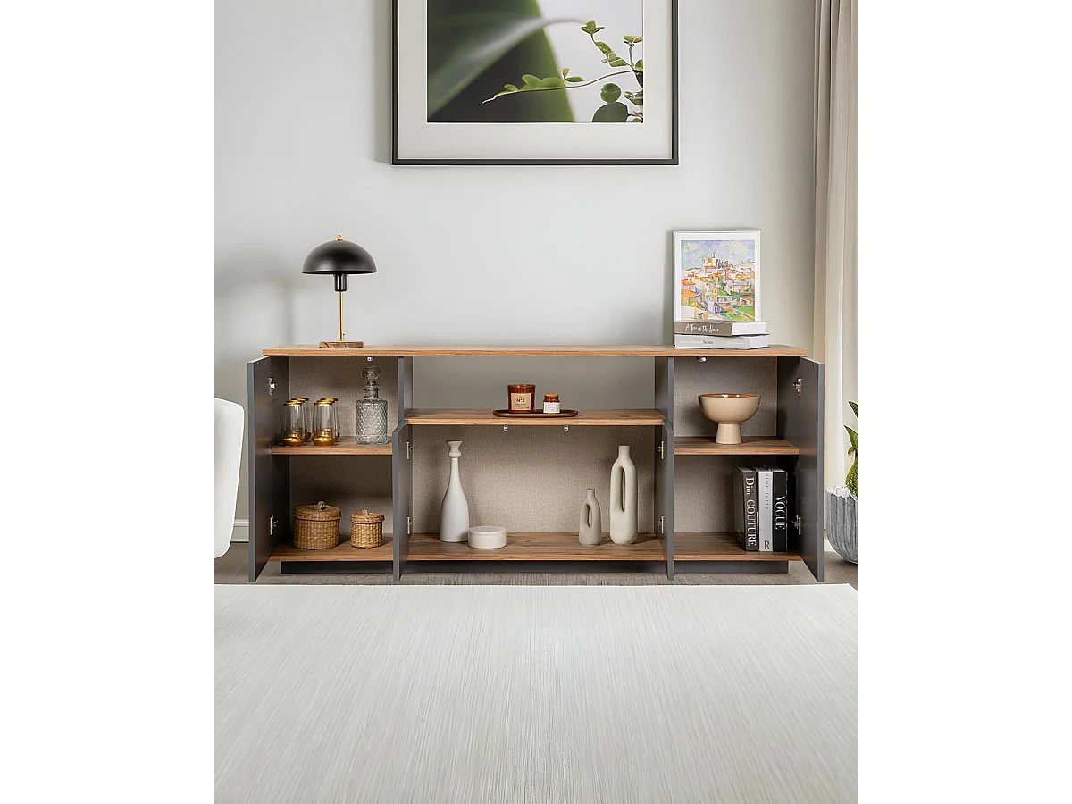 Aparador Melanie Grafito / Madera Natural Mueble de Salón Moderno  - Homekit