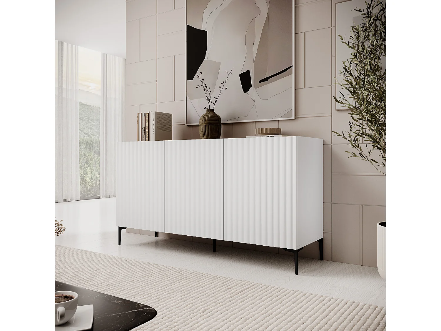 Aparador nora y 3 puertas blanco y natural y madera para salón moderno mueble auxiliar de almacenaje  - Homekit