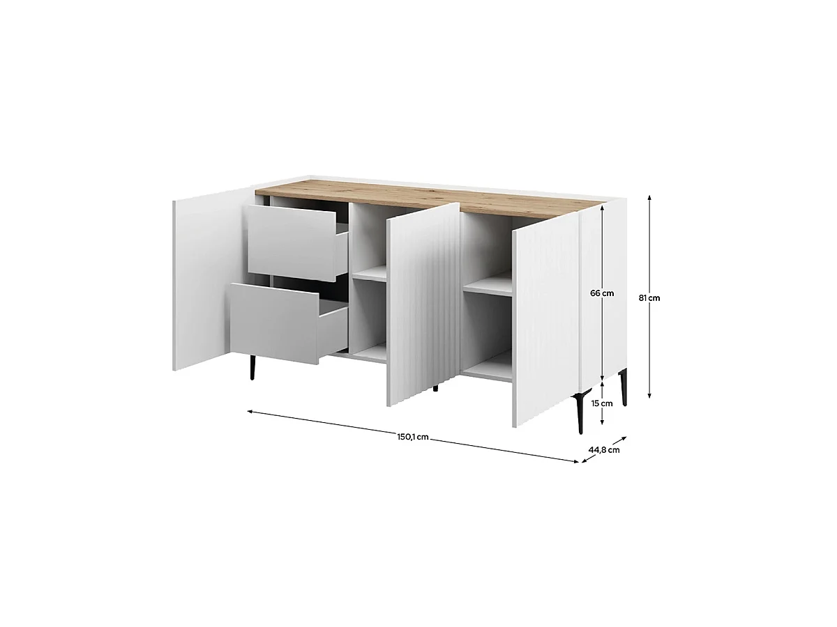 Aparador nora y 3 puertas blanco y natural y madera para salón moderno mueble auxiliar de almacenaje  - Homekit