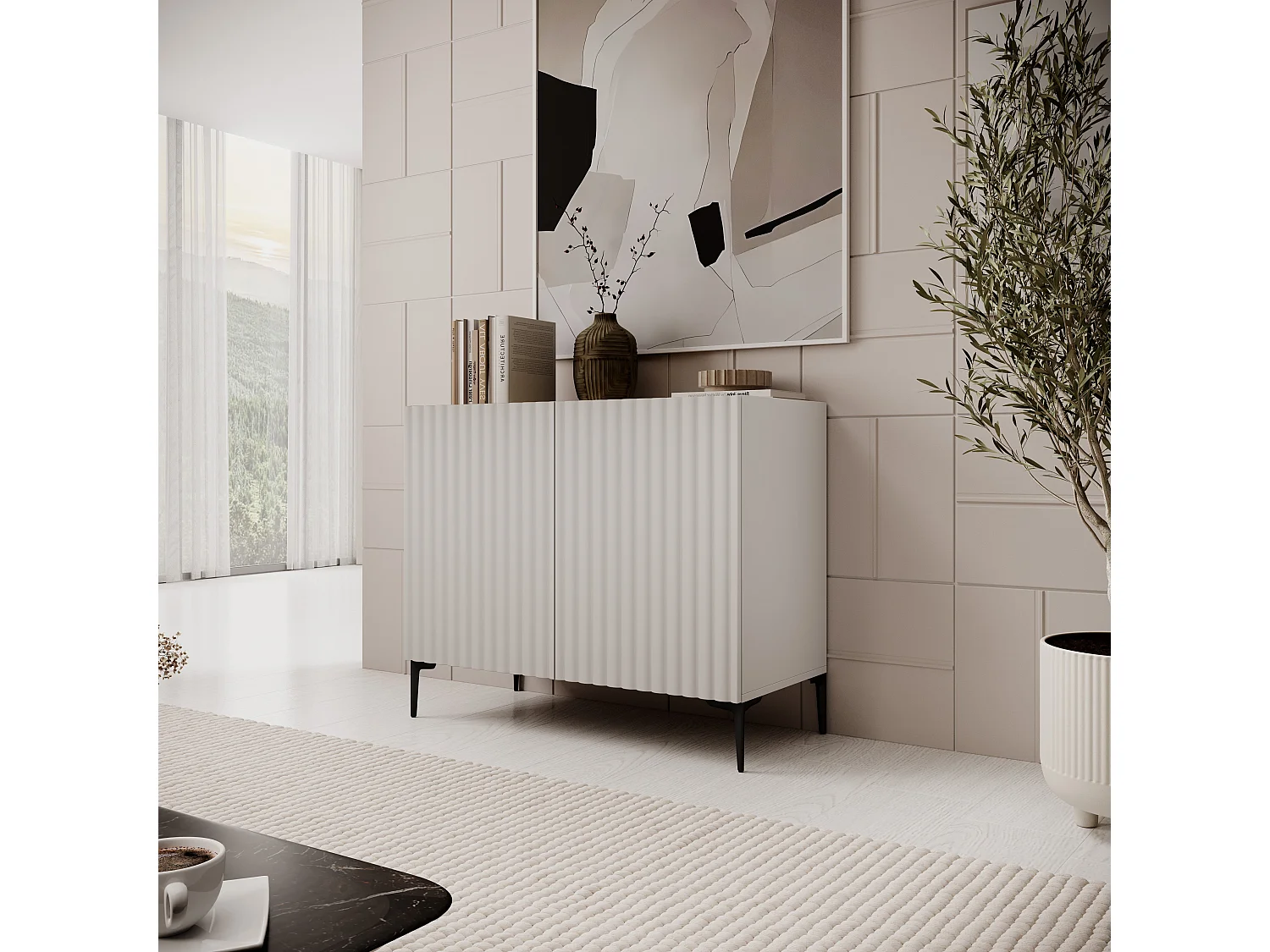 Aparador Nora de 2 puertas Beige / Madera Natural Mueble de Salón Estilo Nórdico Almacenaje  - Homekit