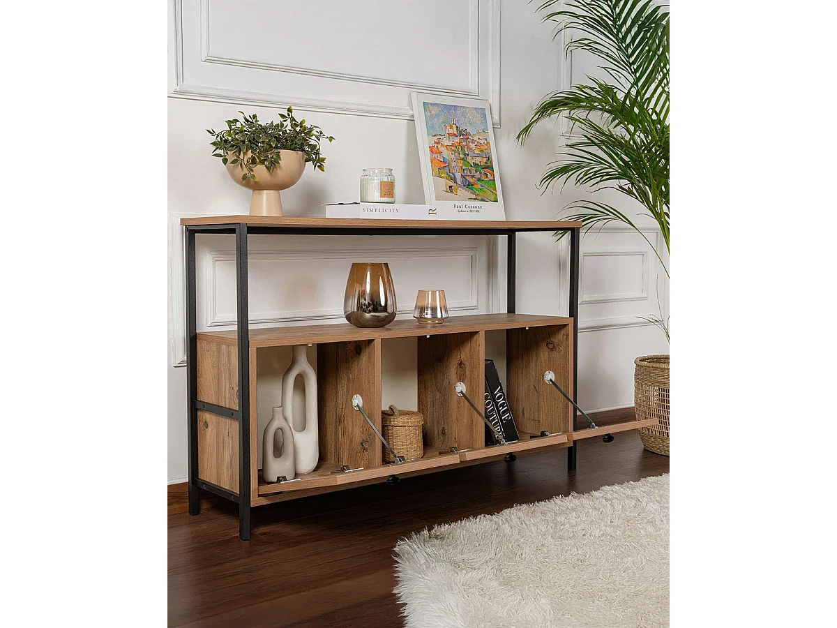 Aparador/consola lorrie oscura y negro y madera para salón moderno mueble auxiliar de almacenaje  - Homekit