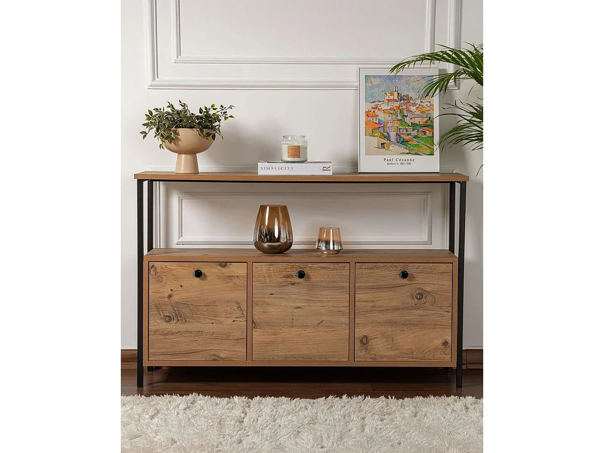 Aparador/consola lorrie oscura y negro y madera para salón moderno mueble auxiliar de almacenaje  - Homekit