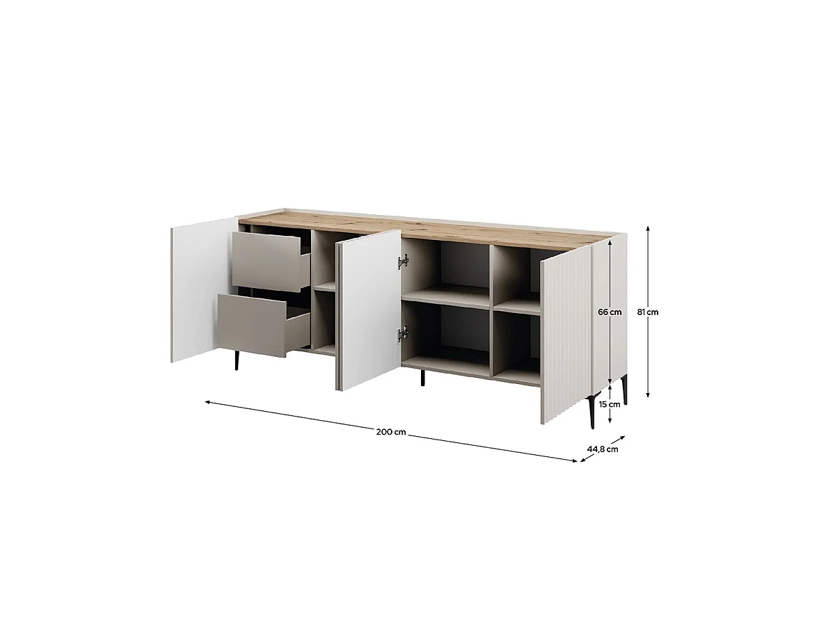 Aparador Nora de 4 puertas Beige / Madera Natural Mueble Buffet de Salón Gran Capacidad  - Homekit