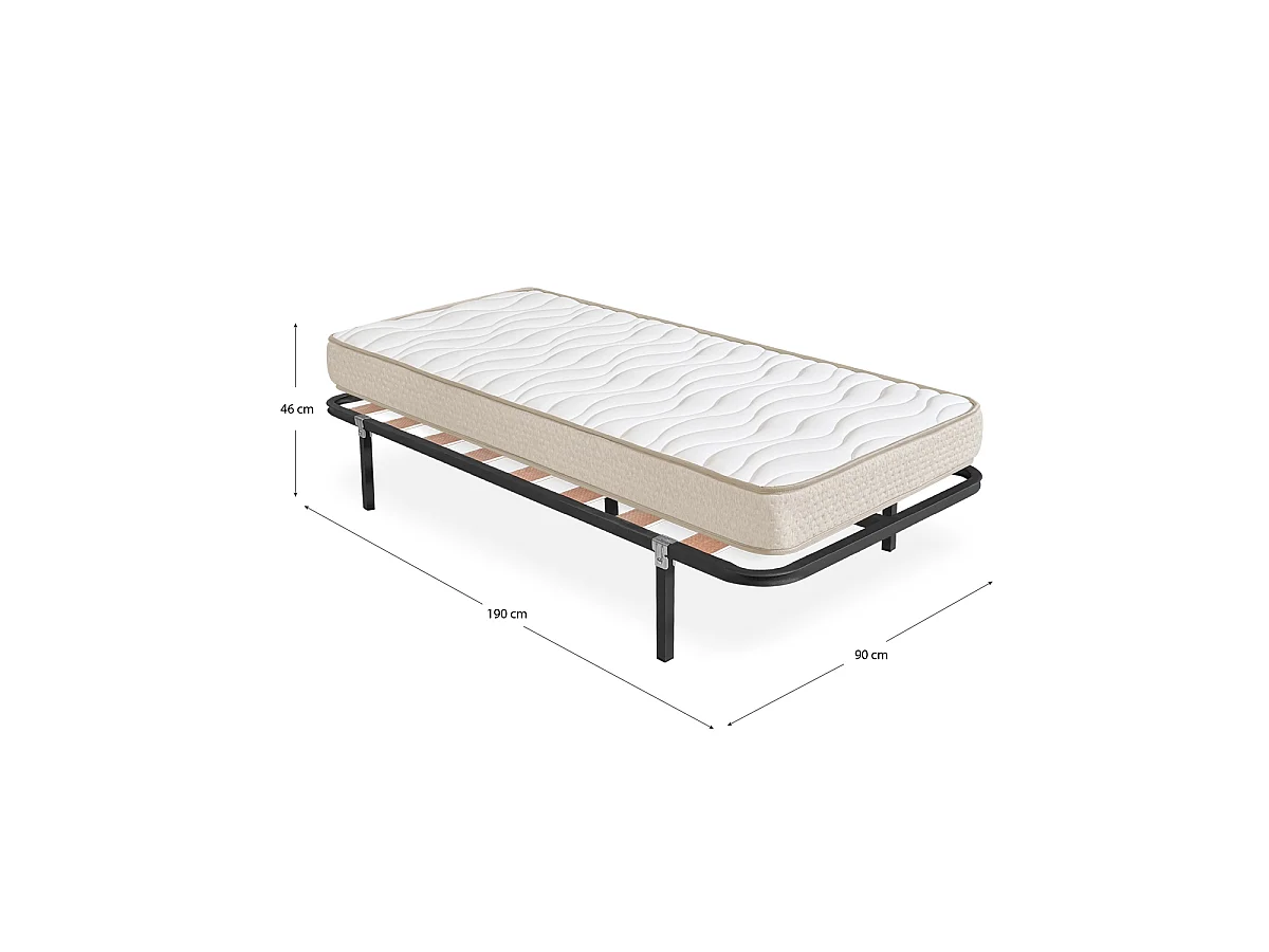 Pack somier lama ancha con Colchón viscoelástico Nova 90 x 190 cm | Altura 15cm | Firmeza media alta | Tejido Transpirable y Antiacaros