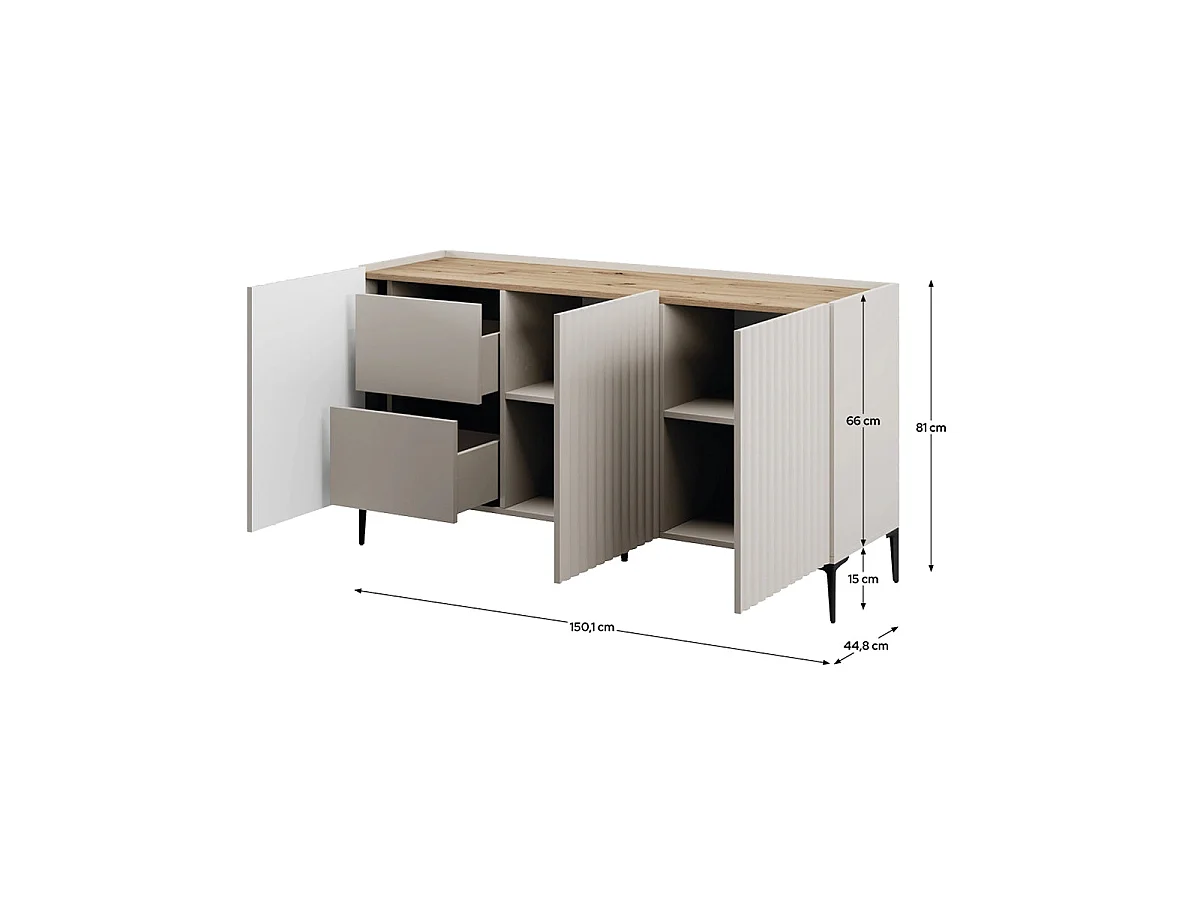 Aparador Nora de 3 puertas Beige / Madera Natural Mueble de Salón Estilo Nórdico Almacenaje  - Homekit