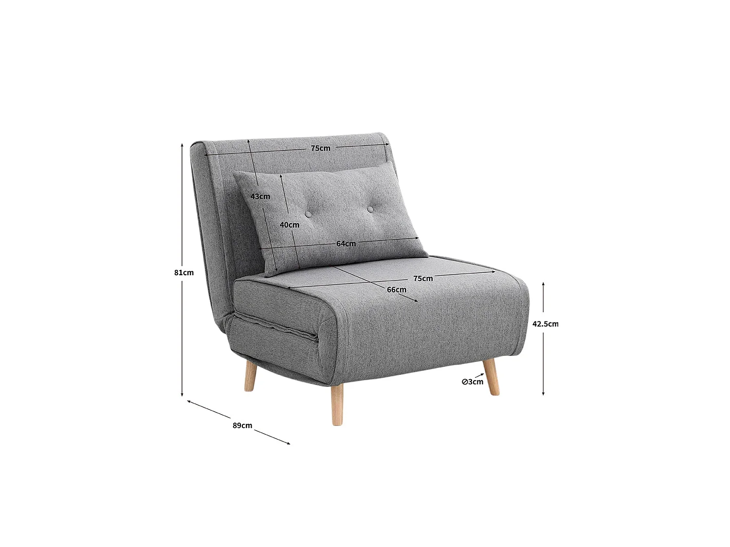 Sofá cama individual Aline gris claro para hogar moderno - Homekit