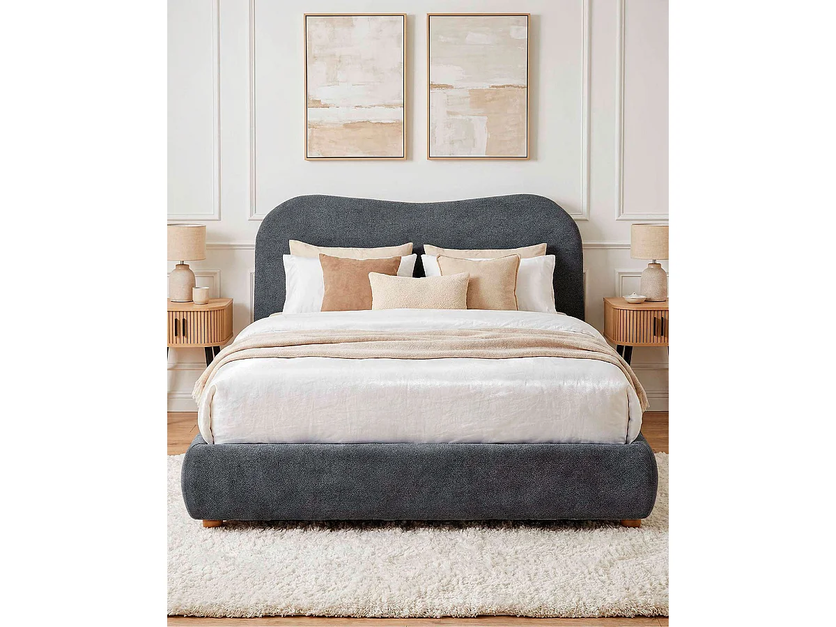 Canapé matrimonio tapizado con cabecero Greta - Color Gris oscuro - Homekit