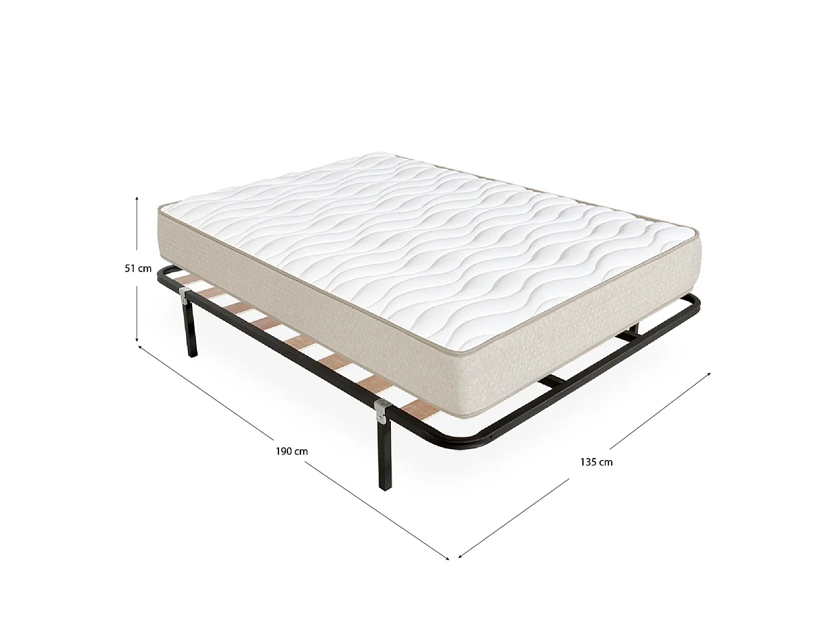 Pack somier lama ancha con Colchón viscoelástico Nova Plus 135 x 190 cm | Altura 20cm | Firmeza media alta | Tejido Transpirable y Antiacaros