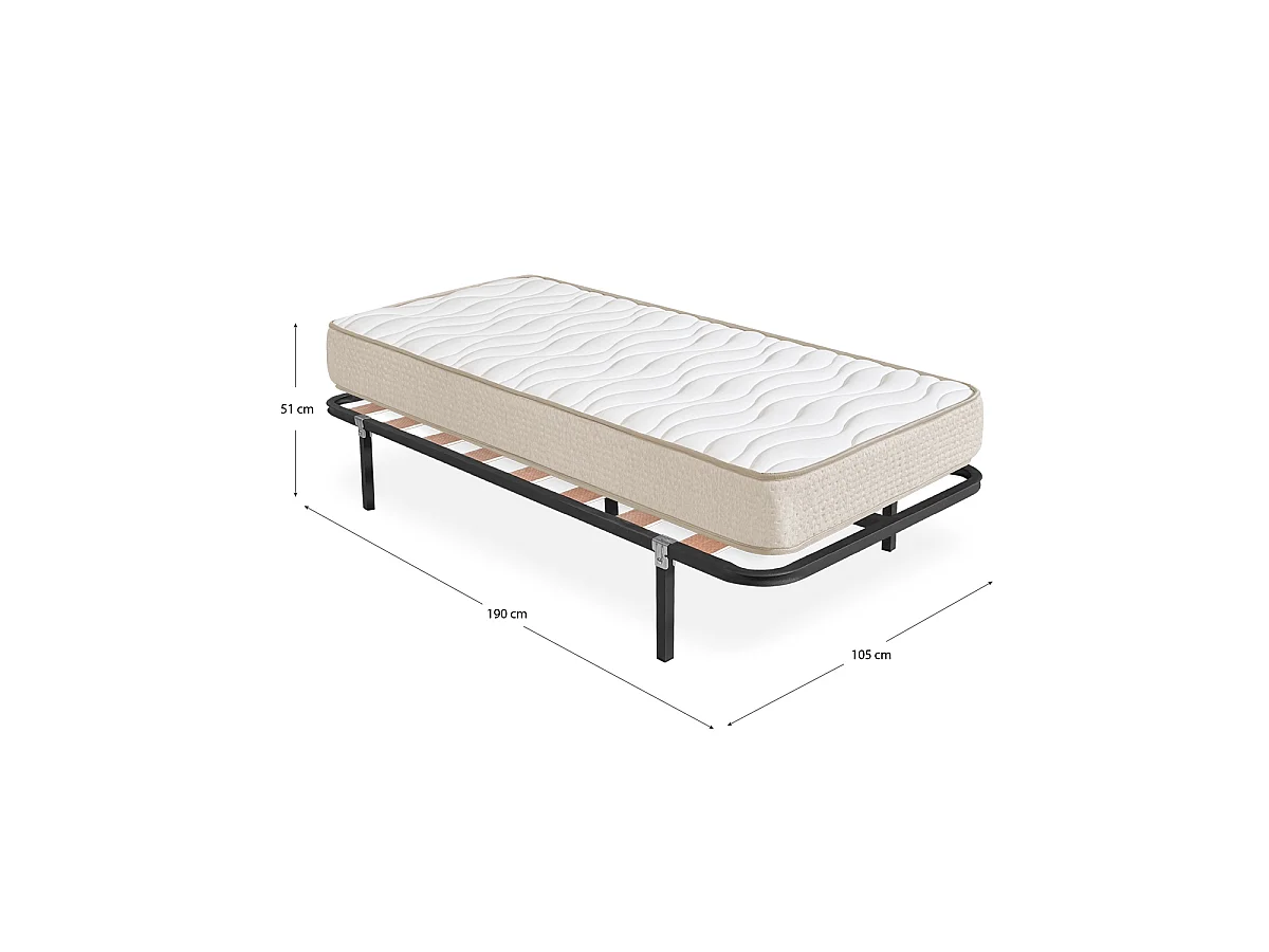 Pack somier lama ancha con Colchón viscoelástico Nova Plus 105 x 190 cm | Altura 20cm | Firmeza media alta | Tejido Transpirable y Antiacaros