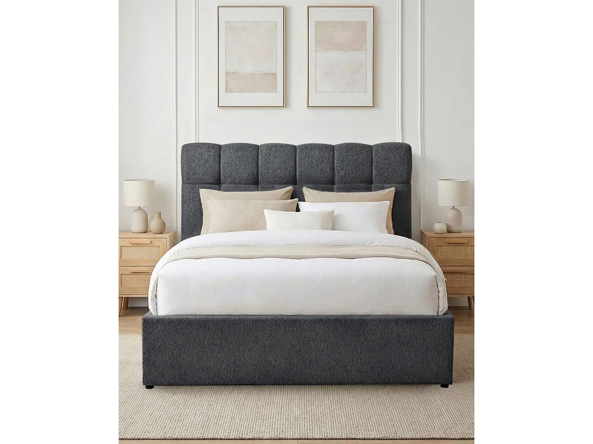 Canapé matrimonio tapizado con cabecero Winnie - Color Gris oscuro - Homekit