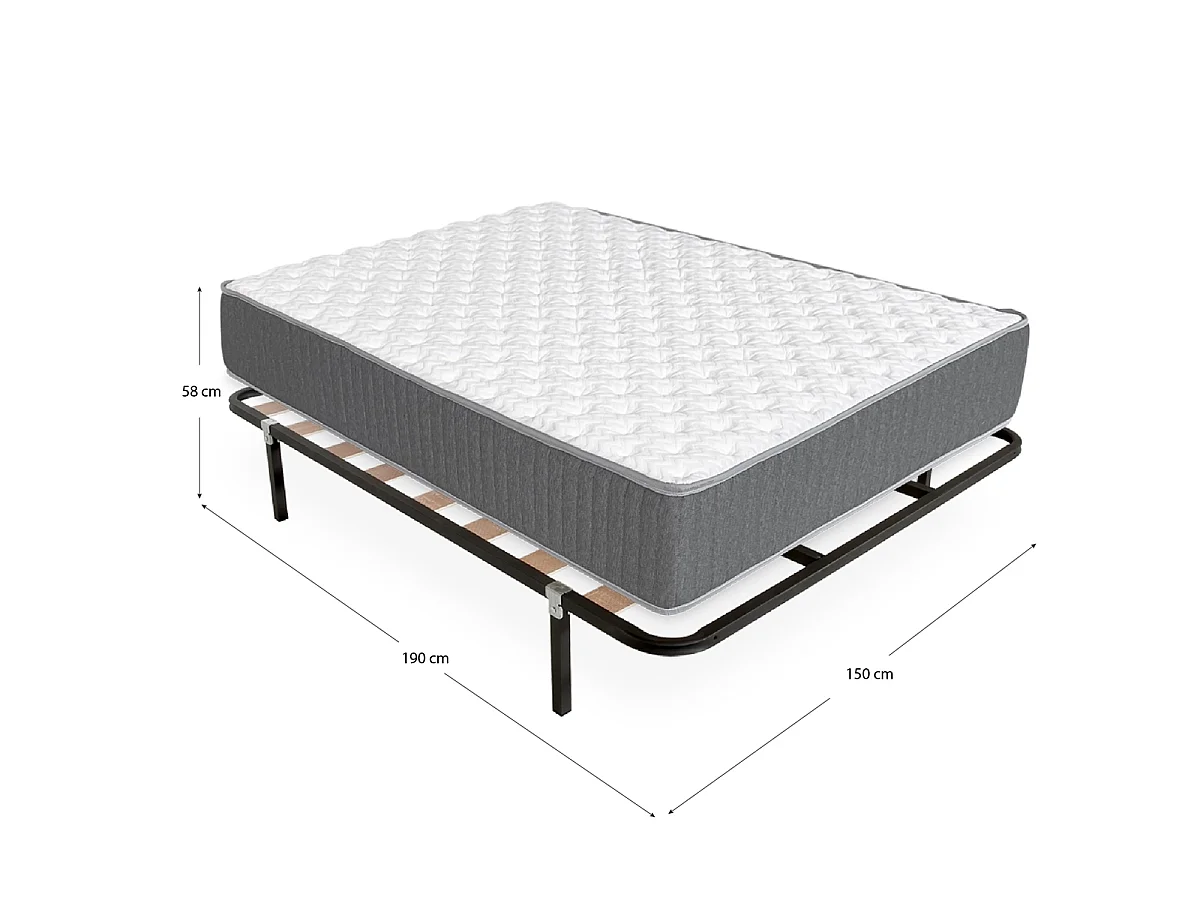 Pack somier lama ancha con Colchón viscoelástico con muelles Aurea 150 x 190 cm | Altura 27cm | Firmeza media alta | Tejido Transpirable y Antiacaros