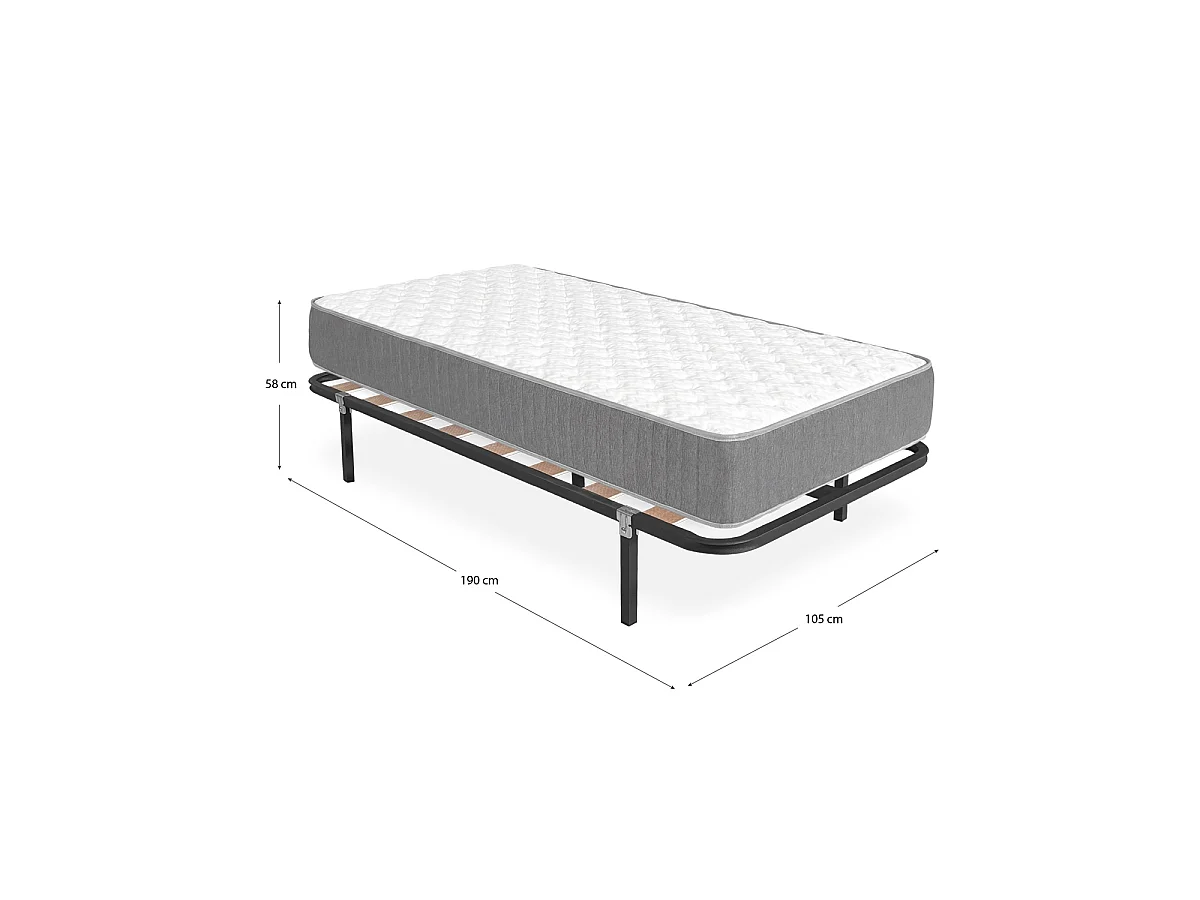 Pack somier lama ancha con Colchón viscoelástico con muelles Aurea 105 x 190 cm | Altura 27cm | Firmeza media alta | Tejido Transpirable y Antiacaros