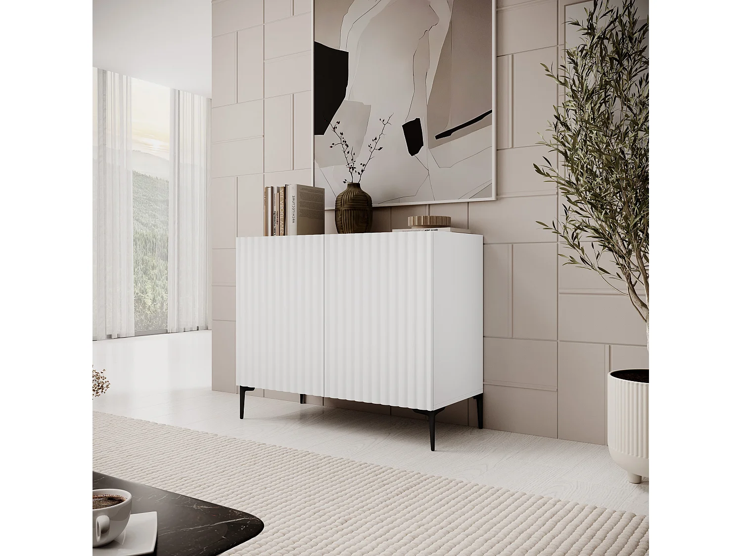 Aparador nora y 2 puertas blanco y natural y madera para salón moderno mueble auxiliar de almacenaje  - Homekit