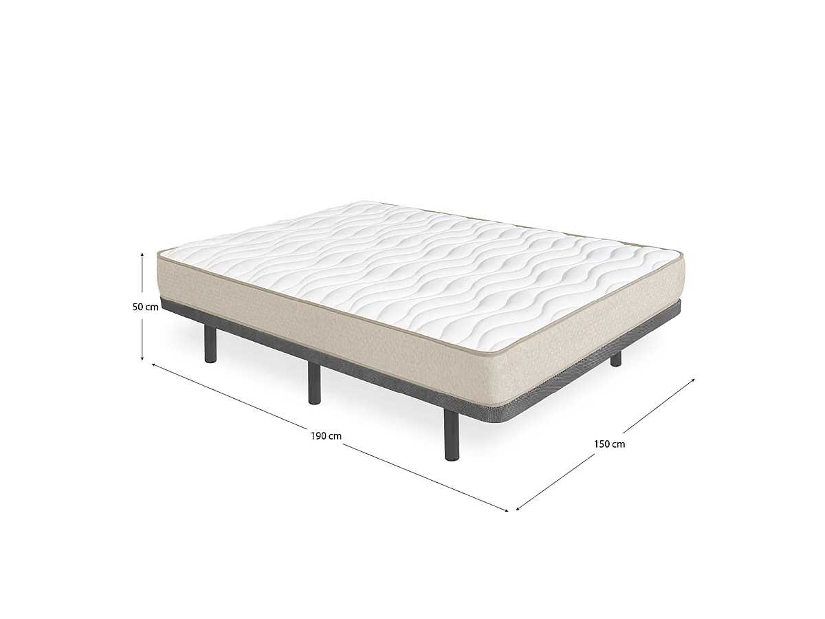 Pack Base tapizada Dollie con Colchón viscoelástico Nova Plus 150 x 190 cm | Altura 20 cm | Firmeza media alta | Tejido Transpirable y Antiacaros