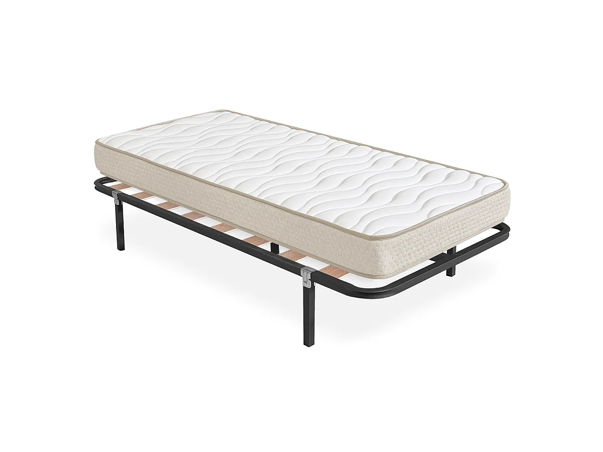 Pack Base tapizada Dollie con Colchón viscoelástico Nova 90 x 190 cm | Altura 15cm | Firmeza media alta | Tejido Transpirable y Antiacaros
