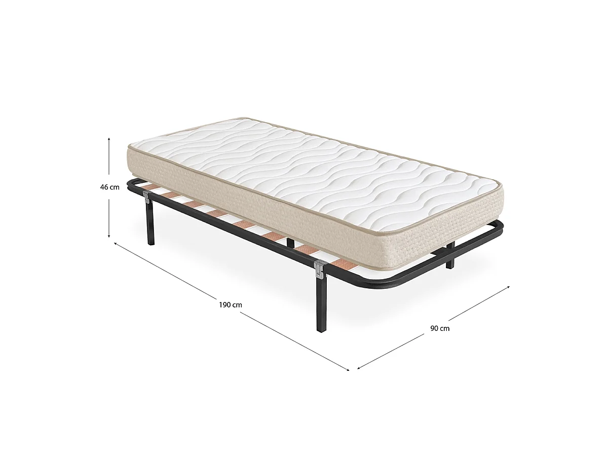 Pack Base tapizada Dollie con Colchón viscoelástico Nova 90 x 190 cm | Altura 15cm | Firmeza media alta | Tejido Transpirable y Antiacaros