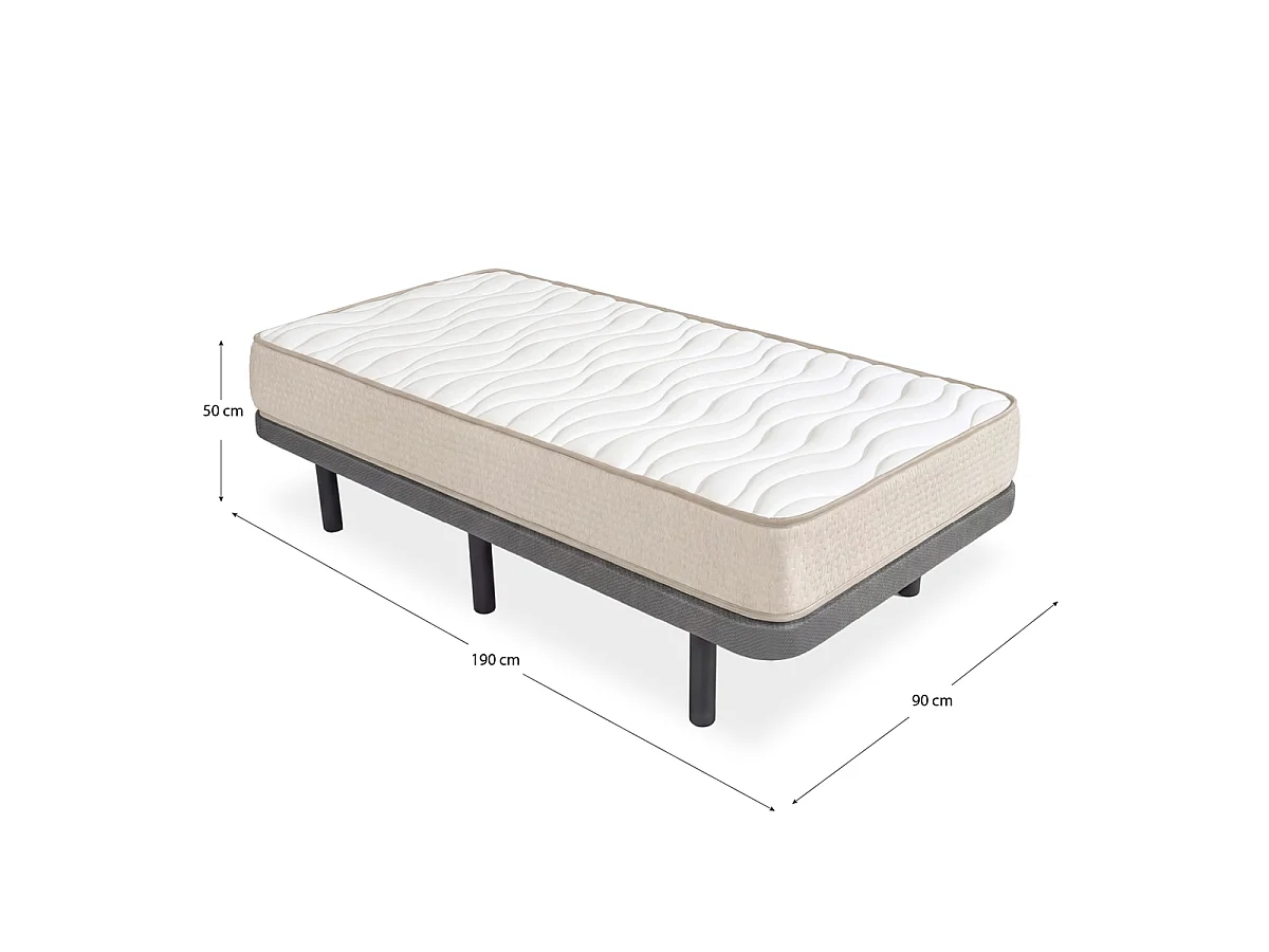 Pack Base tapizada Dollie con Colchón viscoelástico Nova Plus 90 x 190 cm | Altura 20 cm | Firmeza media alta | Tejido Transpirable y Antiacaros