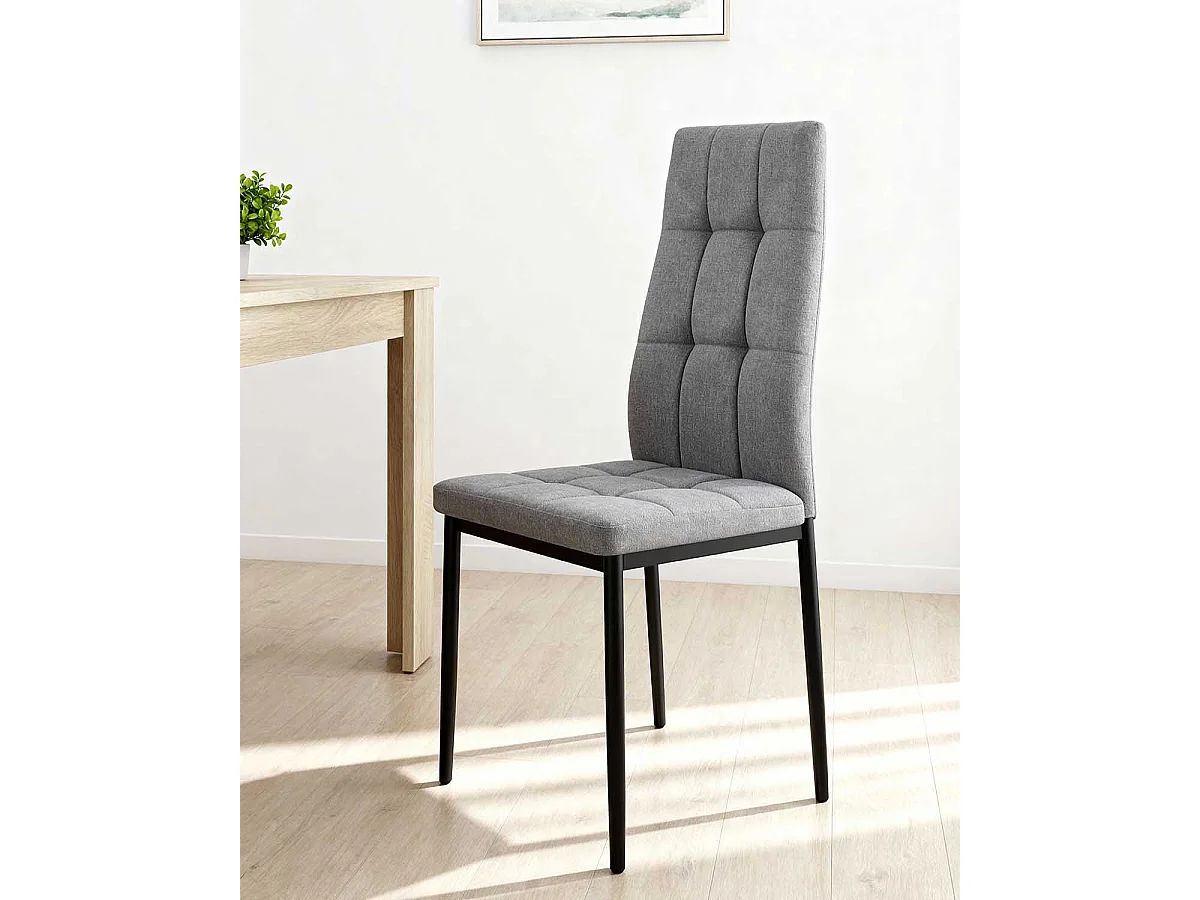 Set de 4 sillas de comedor tapizadas leonor  gris para hogar moderno mueble de almacenaje  - Homekit