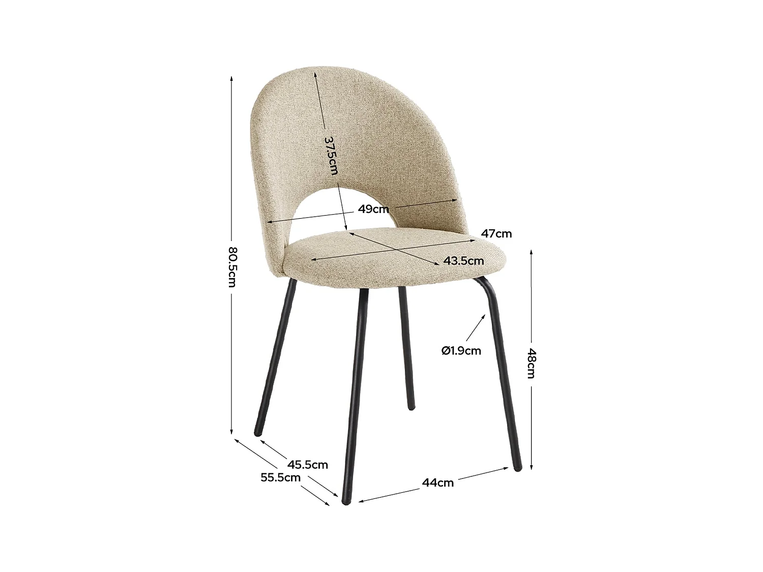 Set de 4 sillas de comedor tapizadas lupe  beige para hogar moderno mueble de almacenaje  - Homekit
