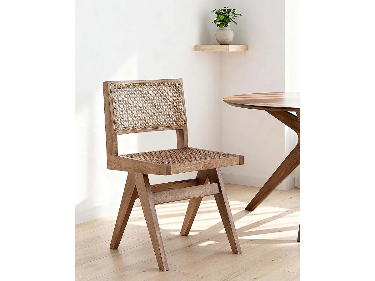 Set de 2 sillas de comedor en ratán alana oscura  madera para hogar moderno mueble de almacenaje  - Homekit