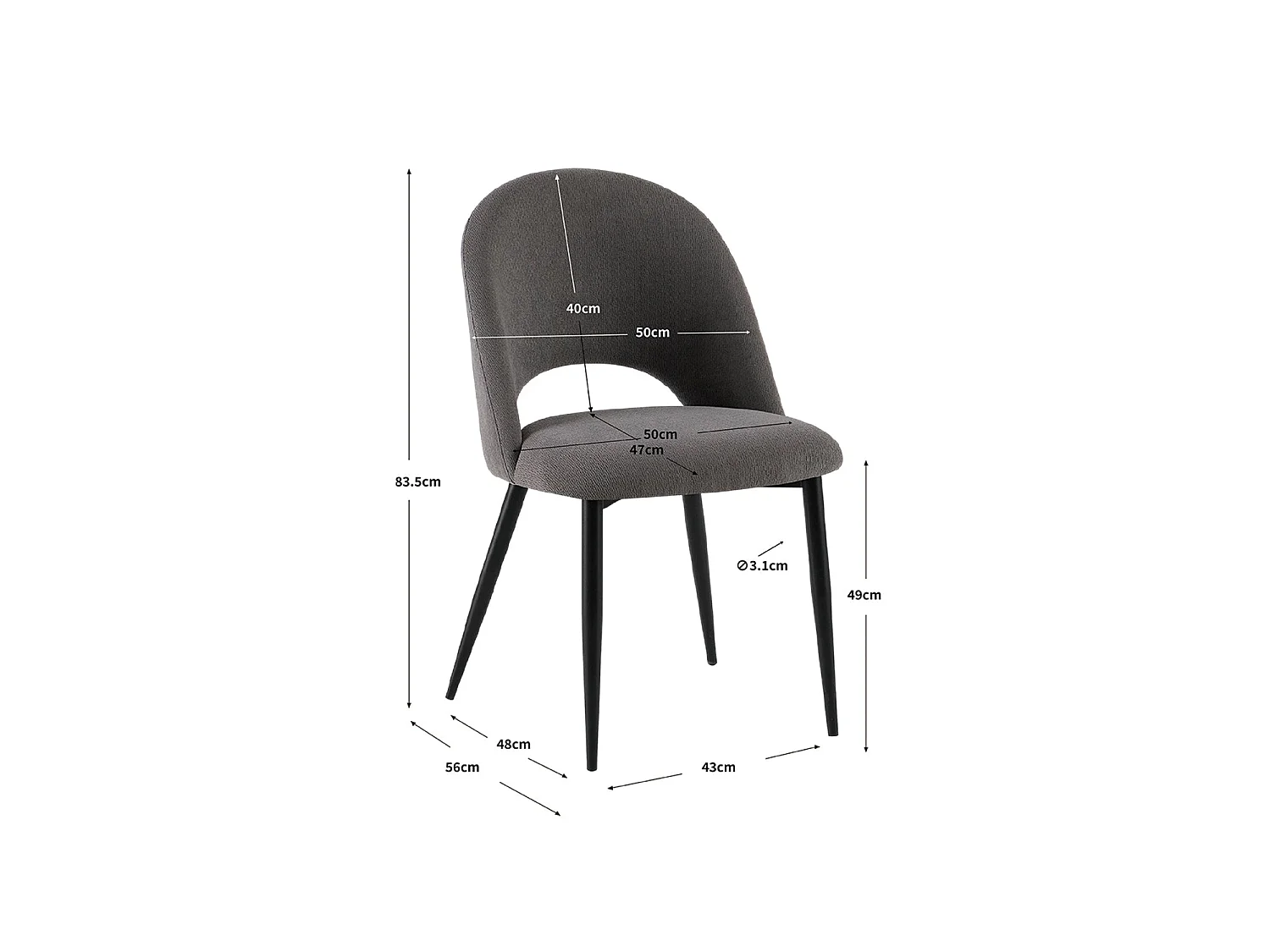 Set de 4 sillas de comedor tapizadas hollie oscuro  gris para hogar moderno mueble de almacenaje  - Homekit