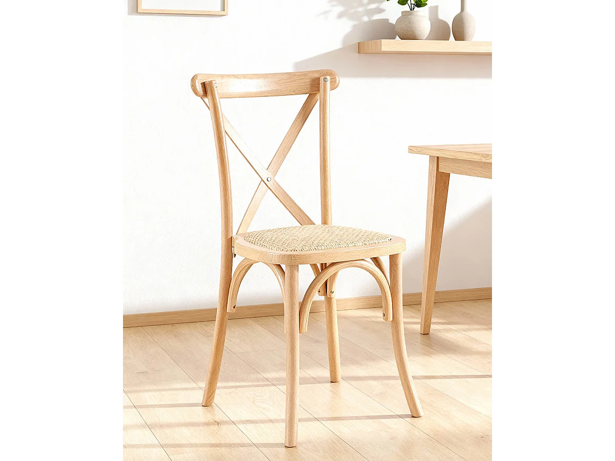 Set de 2 sillas de comedor en cruz  natural y madera para hogar moderno mueble de almacenaje  - Homekit