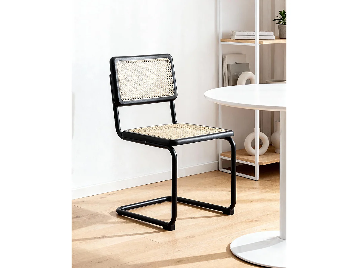 Set de 4 sillas de comedor en ratán karyn  negro para hogar moderno mueble de almacenaje  - Homekit