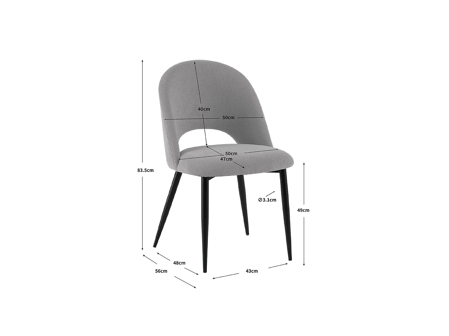 Set de 4 sillas de comedor tapizadas hollie  gris para hogar moderno mueble de almacenaje  - Homekit