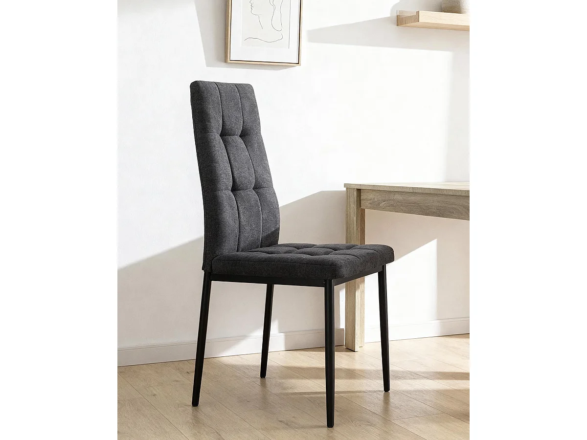 Set de 4 sillas de comedor tapizadas leonor oscuro  gris para hogar moderno mueble de almacenaje  - Homekit